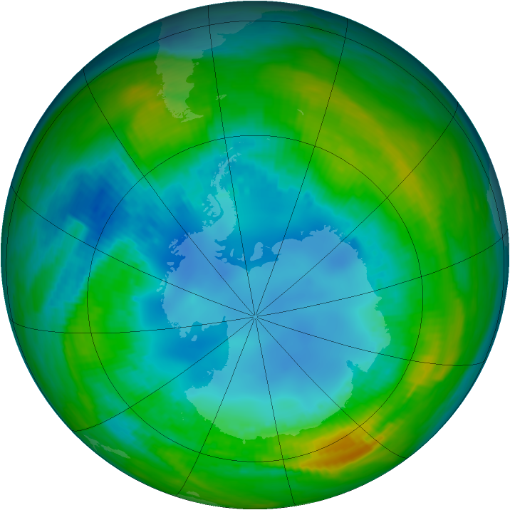 Antarctic ozone map for 13 August 1985